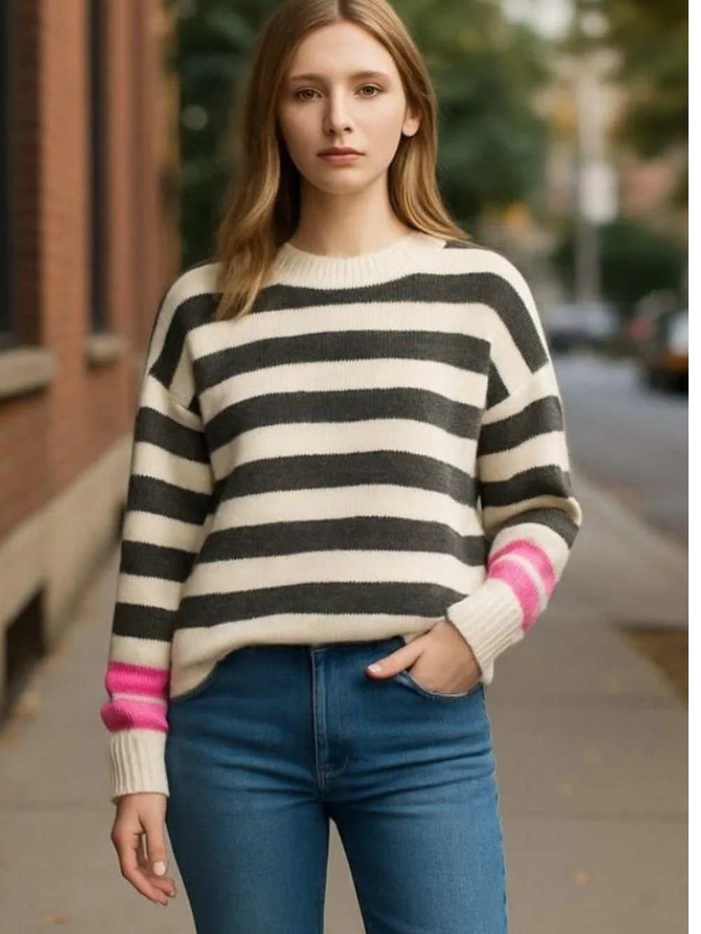French Connection Jessika Hadlee Jacquard Wool-Blend Striped Sweater Women's M